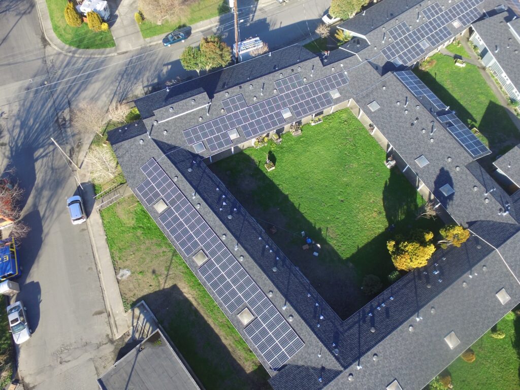 Drone image of commercial solar install